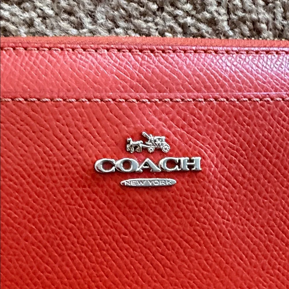 Coach Orange Zip-Around Leather Wallet - Picture 5 of 7